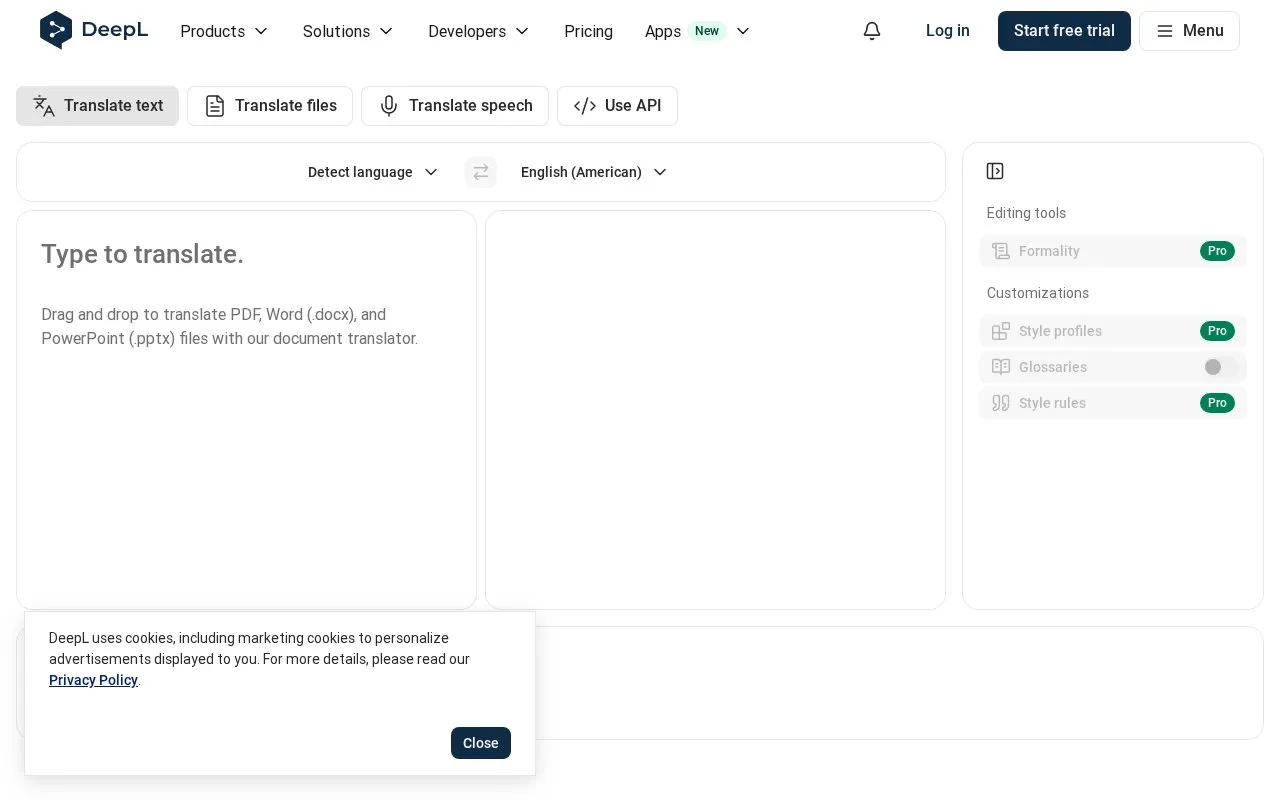 DeepL homepage screenshot