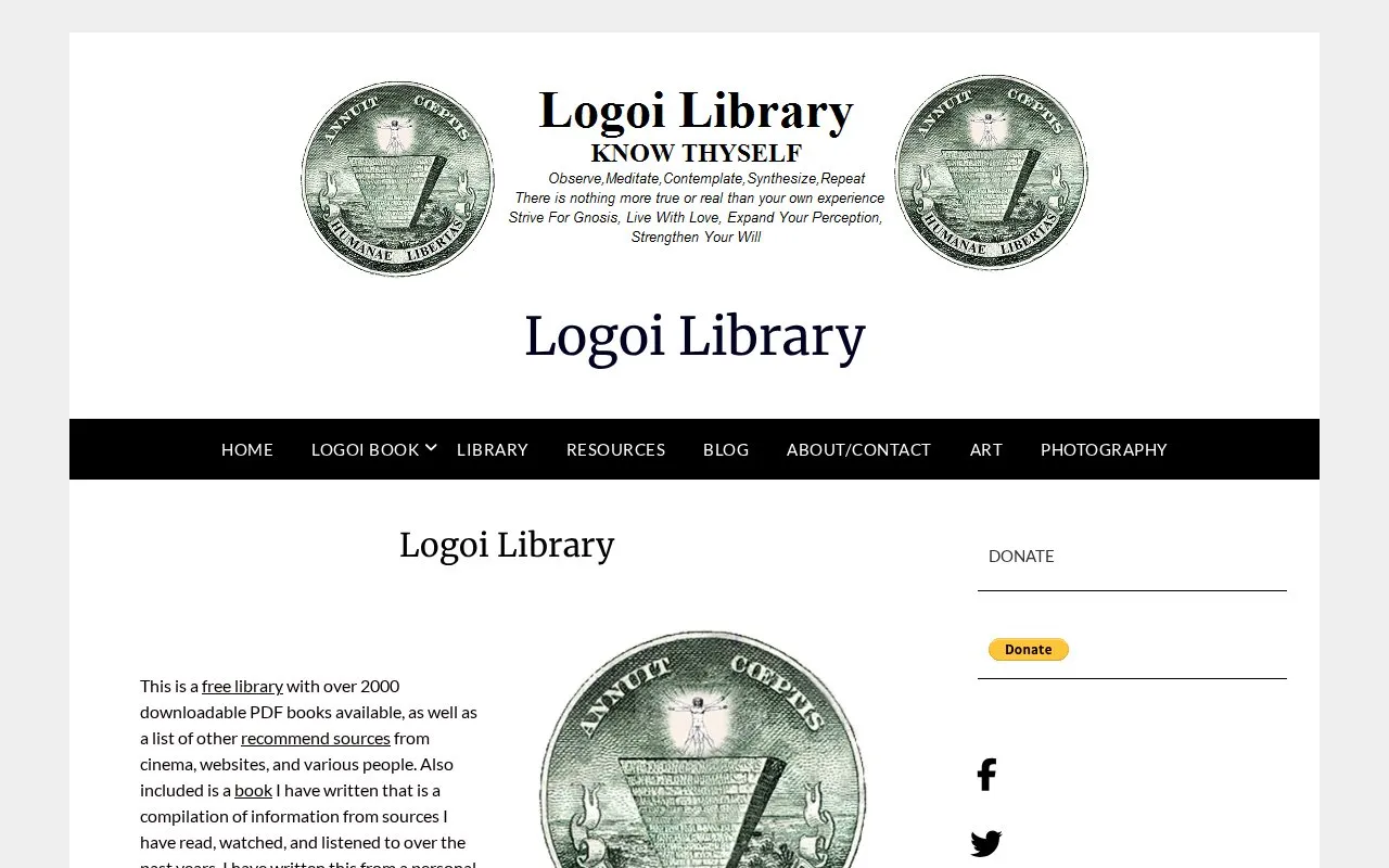 Logoi Library homepage screenshot