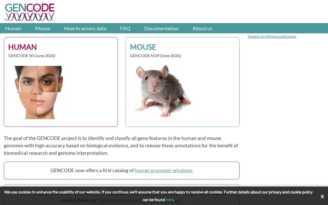 GENCODE homepage screenshot