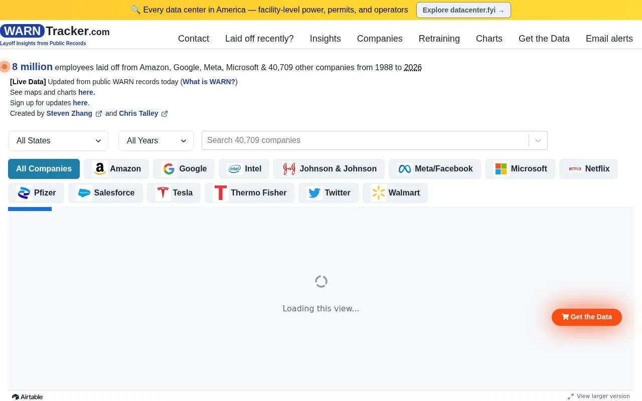 WARNTracker homepage screenshot