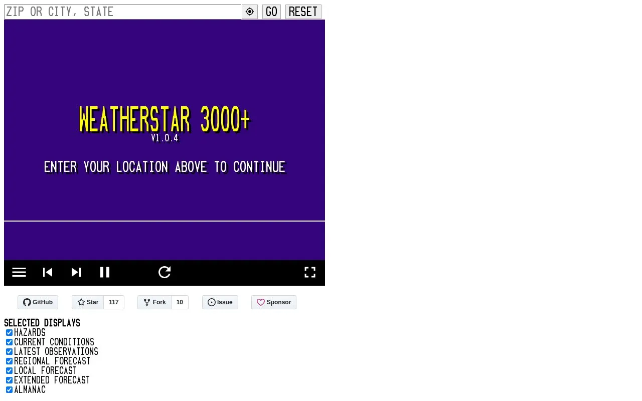 WeatherStar 80's homepage screenshot