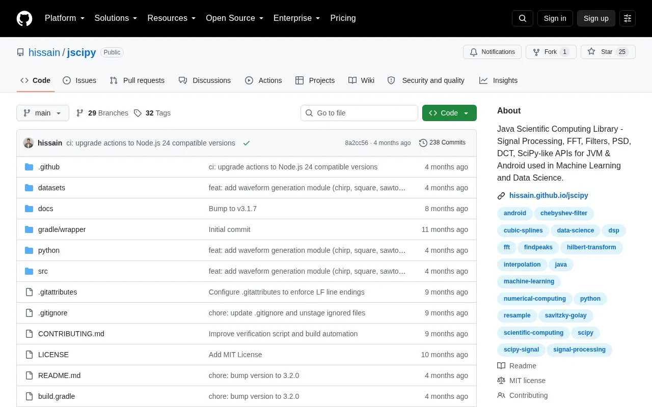 jSciPy homepage screenshot
