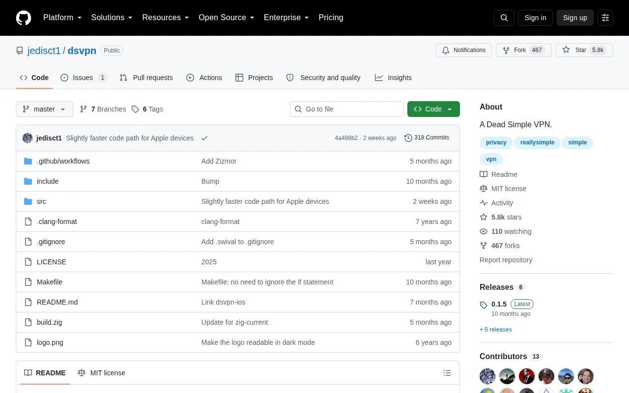 DSVPN homepage screenshot
