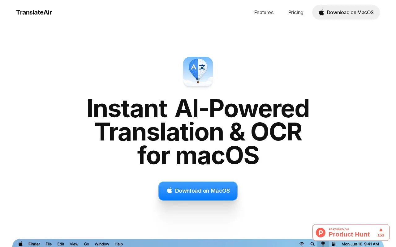 TranslateAir homepage screenshot