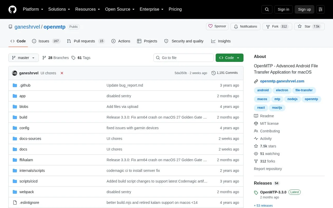 Openmtp homepage screenshot