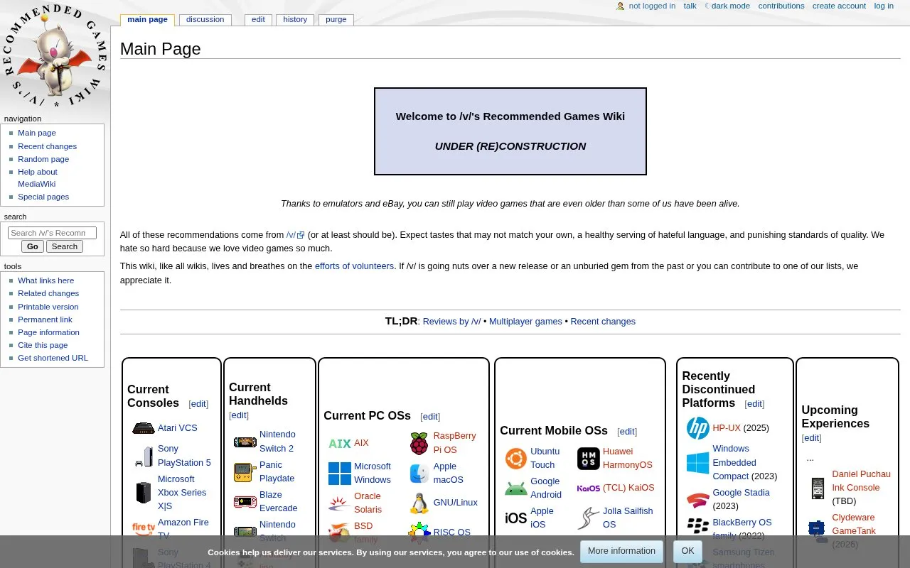 /V/'s Recommended Games Wiki homepage screenshot