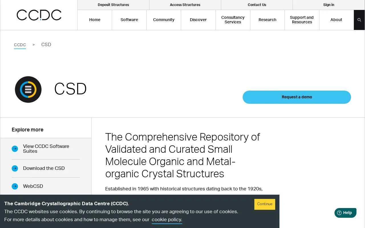 Cambridge Structural Database homepage screenshot