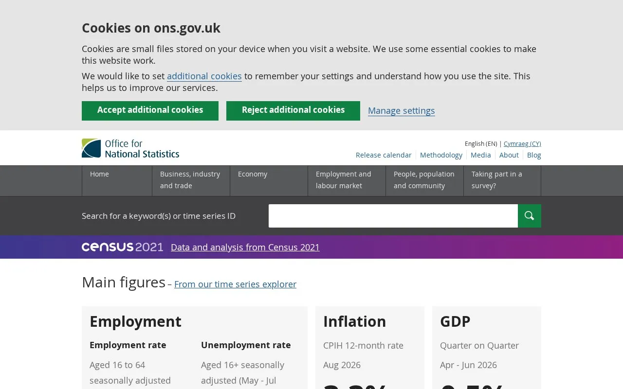 Office for National Statistics homepage screenshot