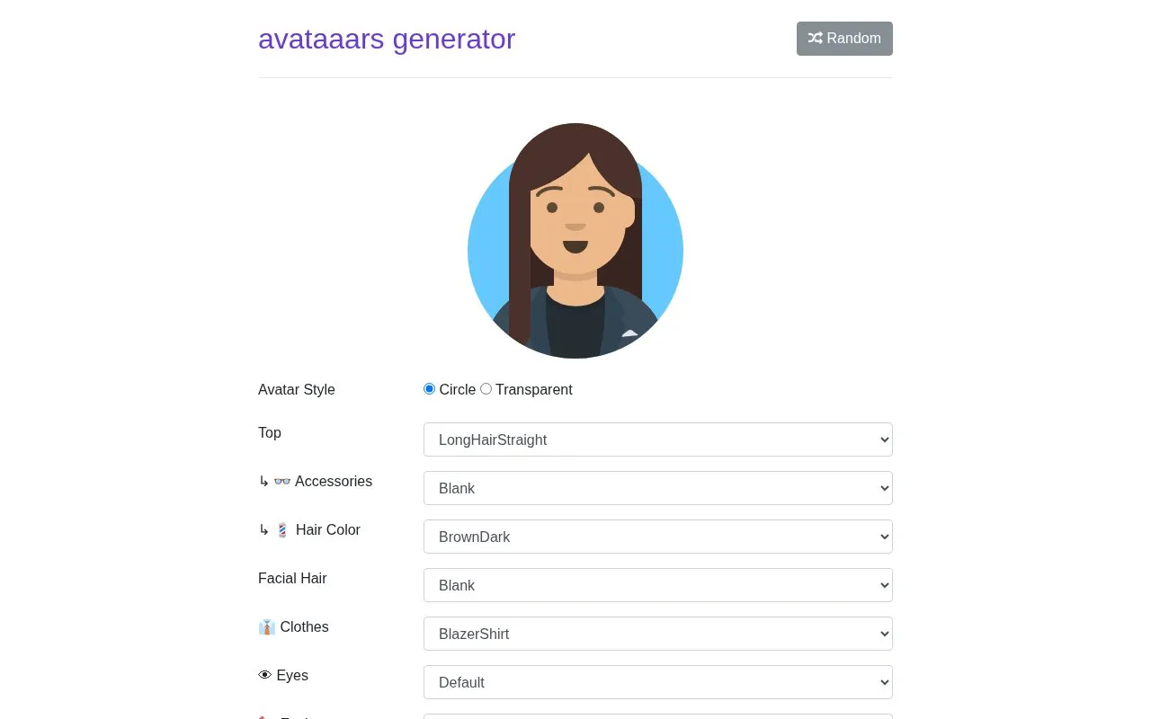 Avataaars homepage screenshot