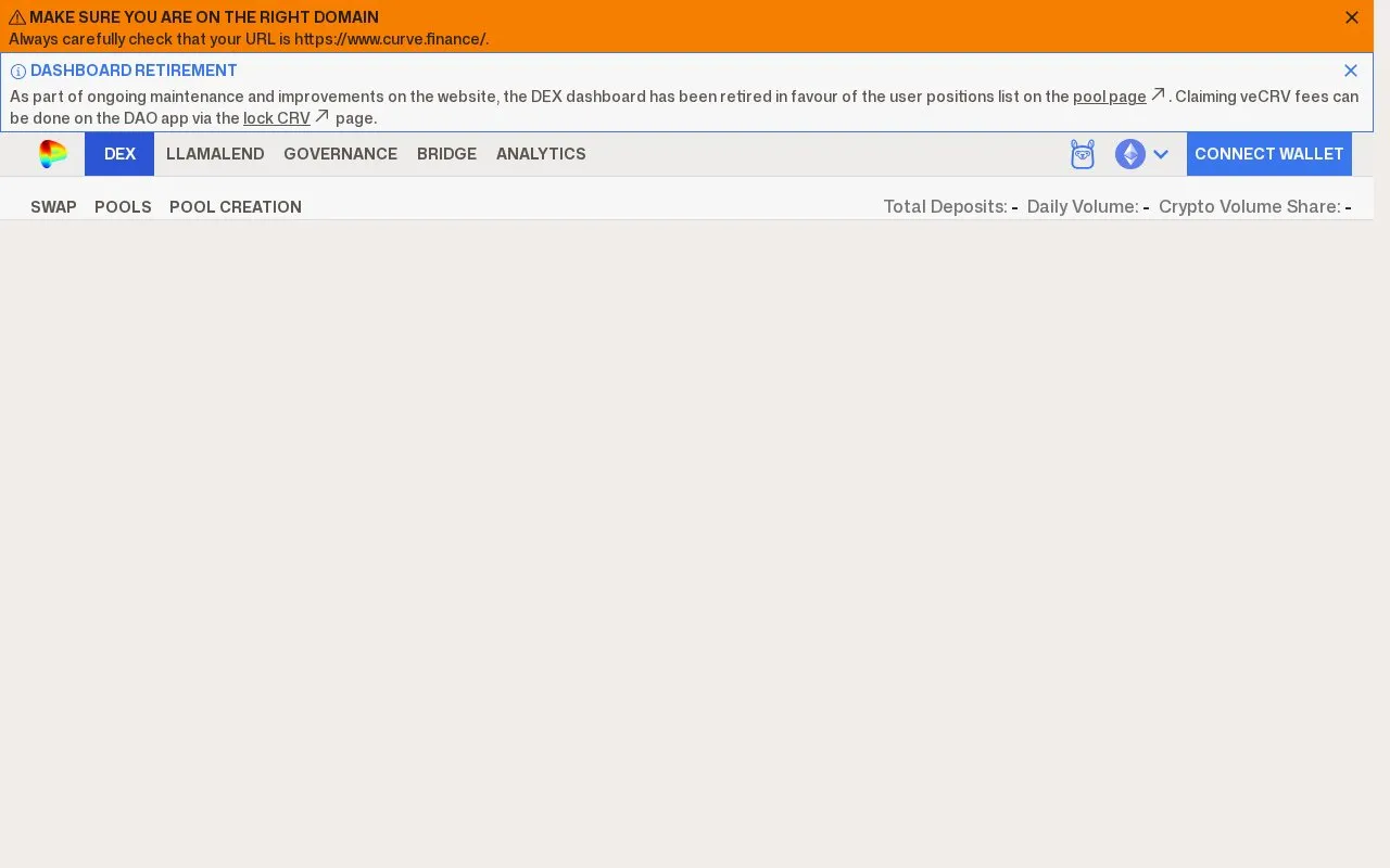 Curve DEX homepage screenshot