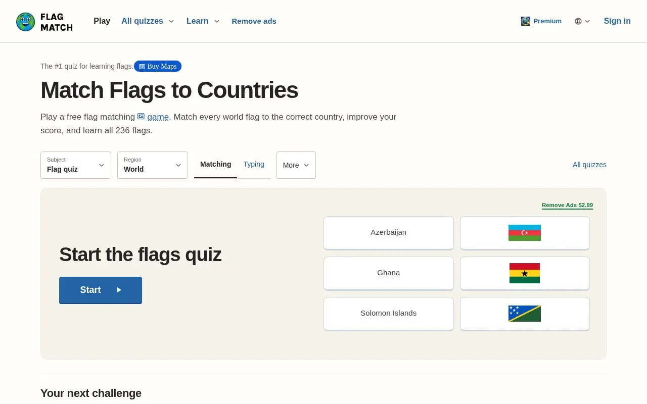 Flag Match homepage screenshot