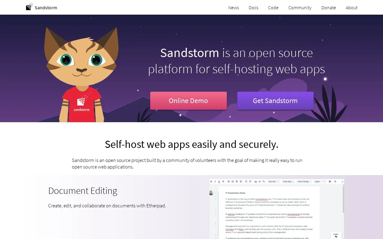 Sandstorm homepage screenshot