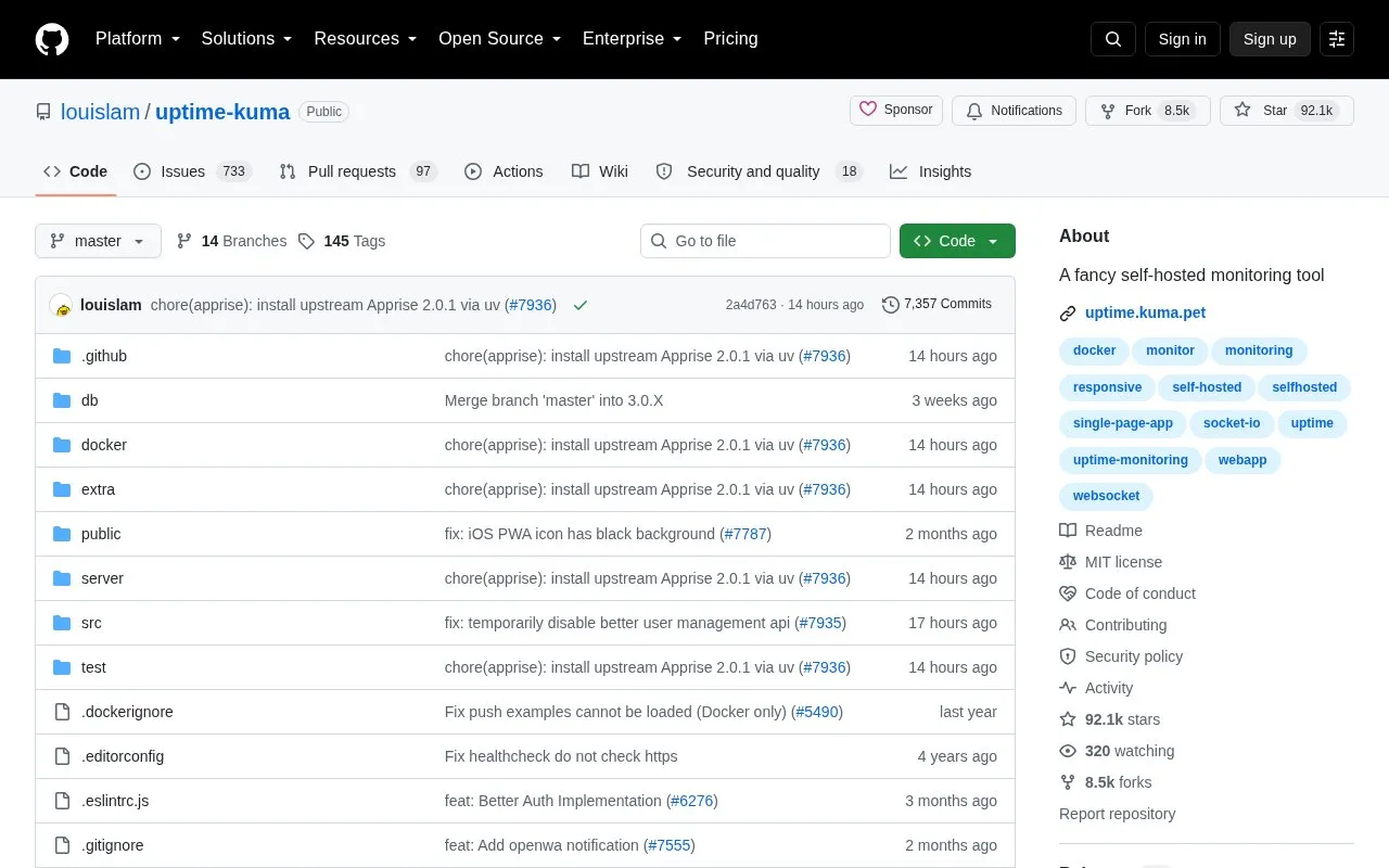 Uptime Kuma homepage screenshot