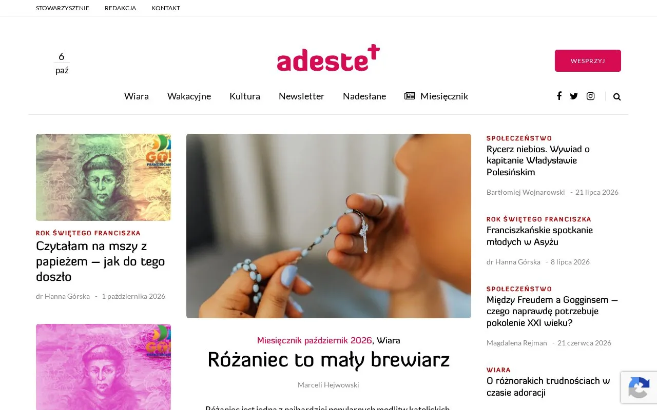 Adeste homepage screenshot