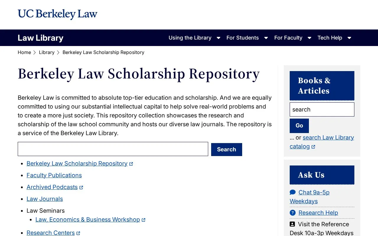 Berkeley Law Scholarship Repository homepage screenshot