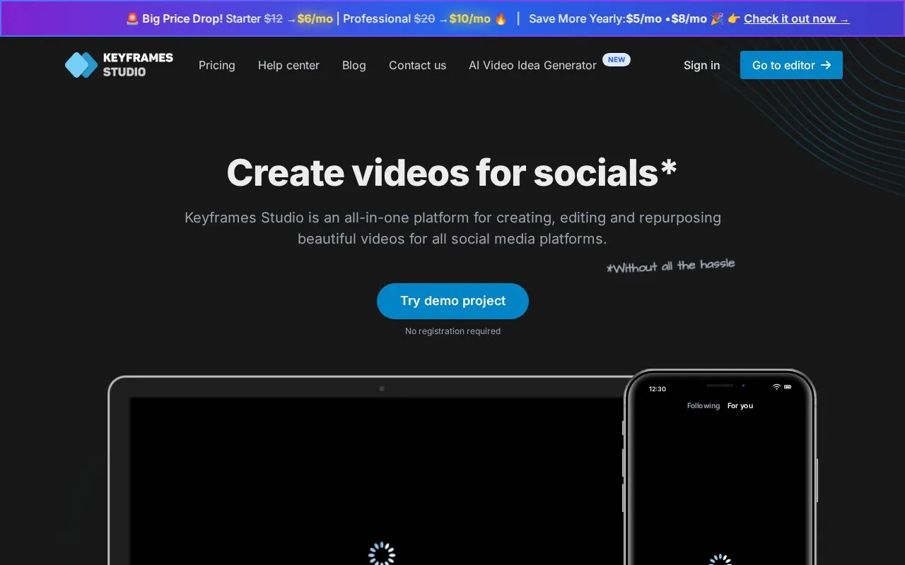 Keyframes homepage screenshot