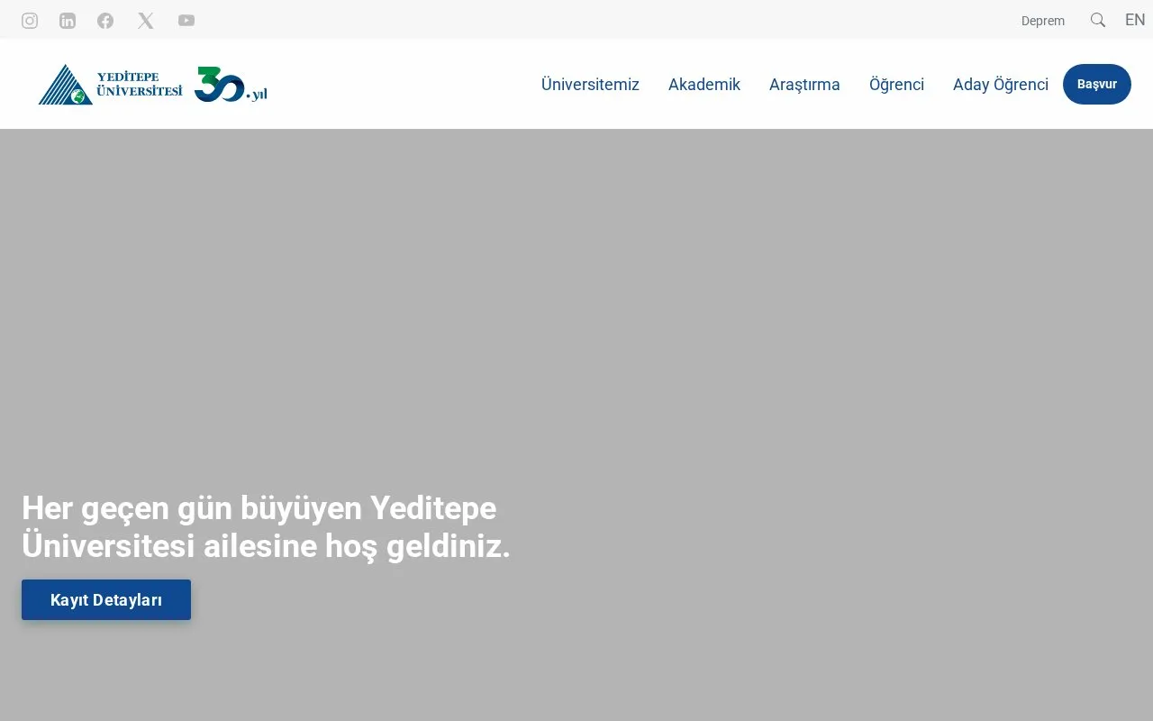 Yeditepe University homepage screenshot