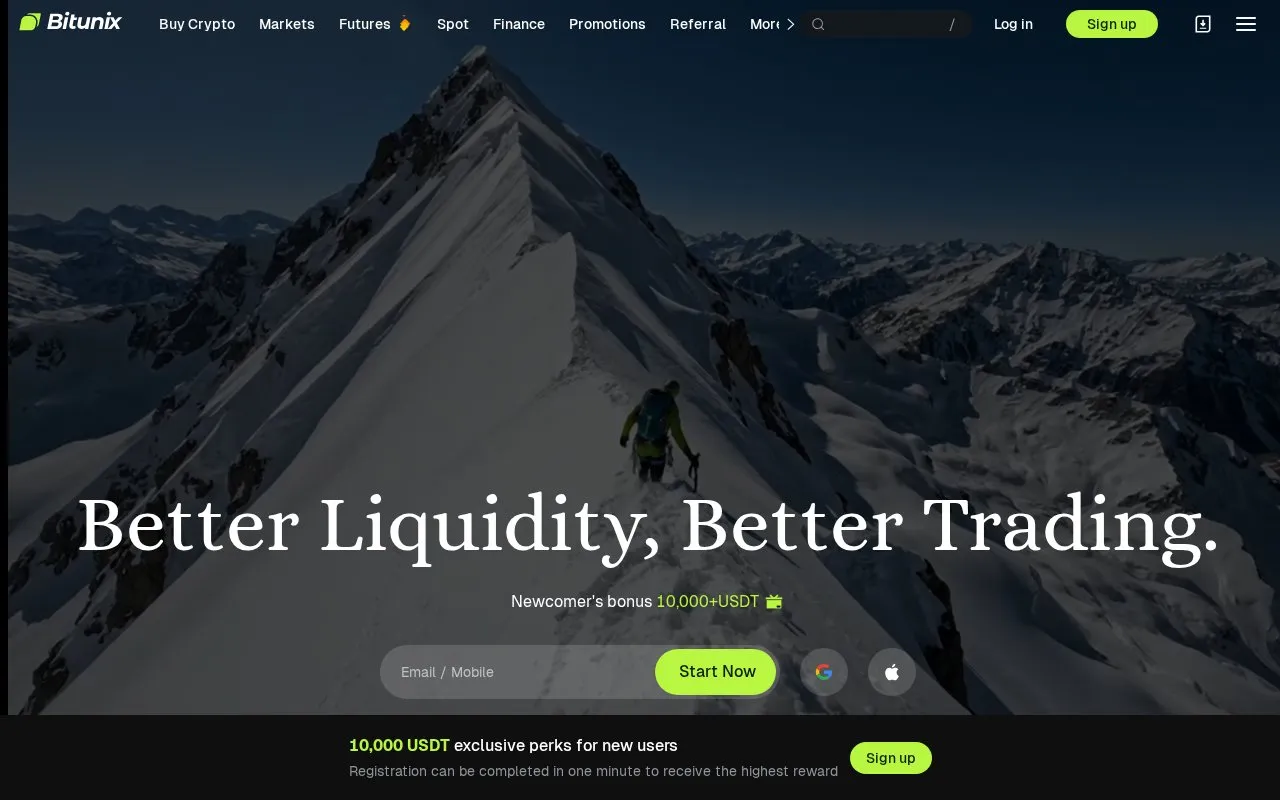 Bitunix homepage screenshot