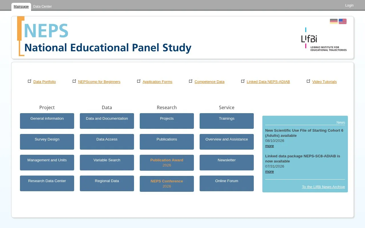 Nationales Bildungspanel homepage screenshot