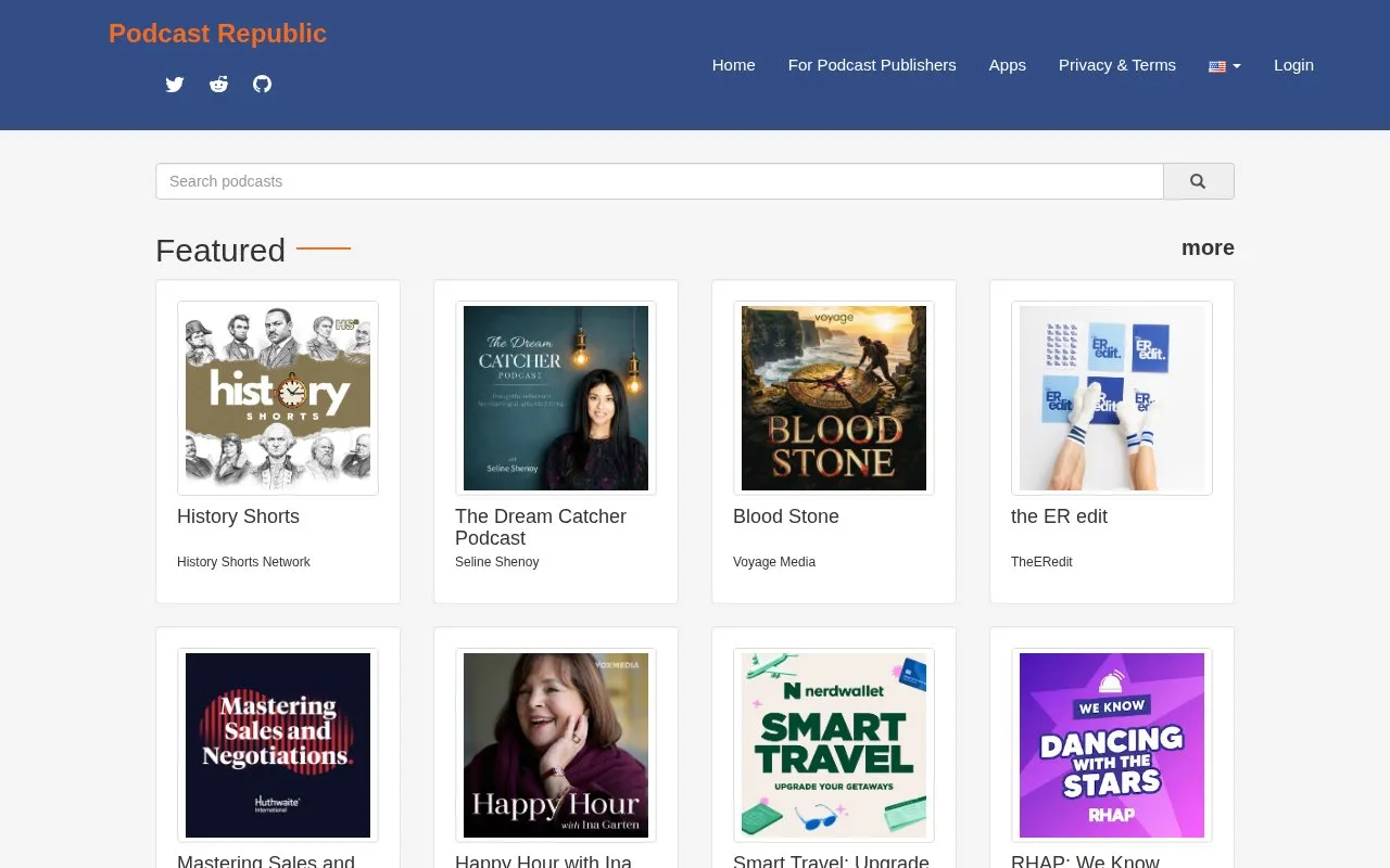 Podcast Republic homepage screenshot