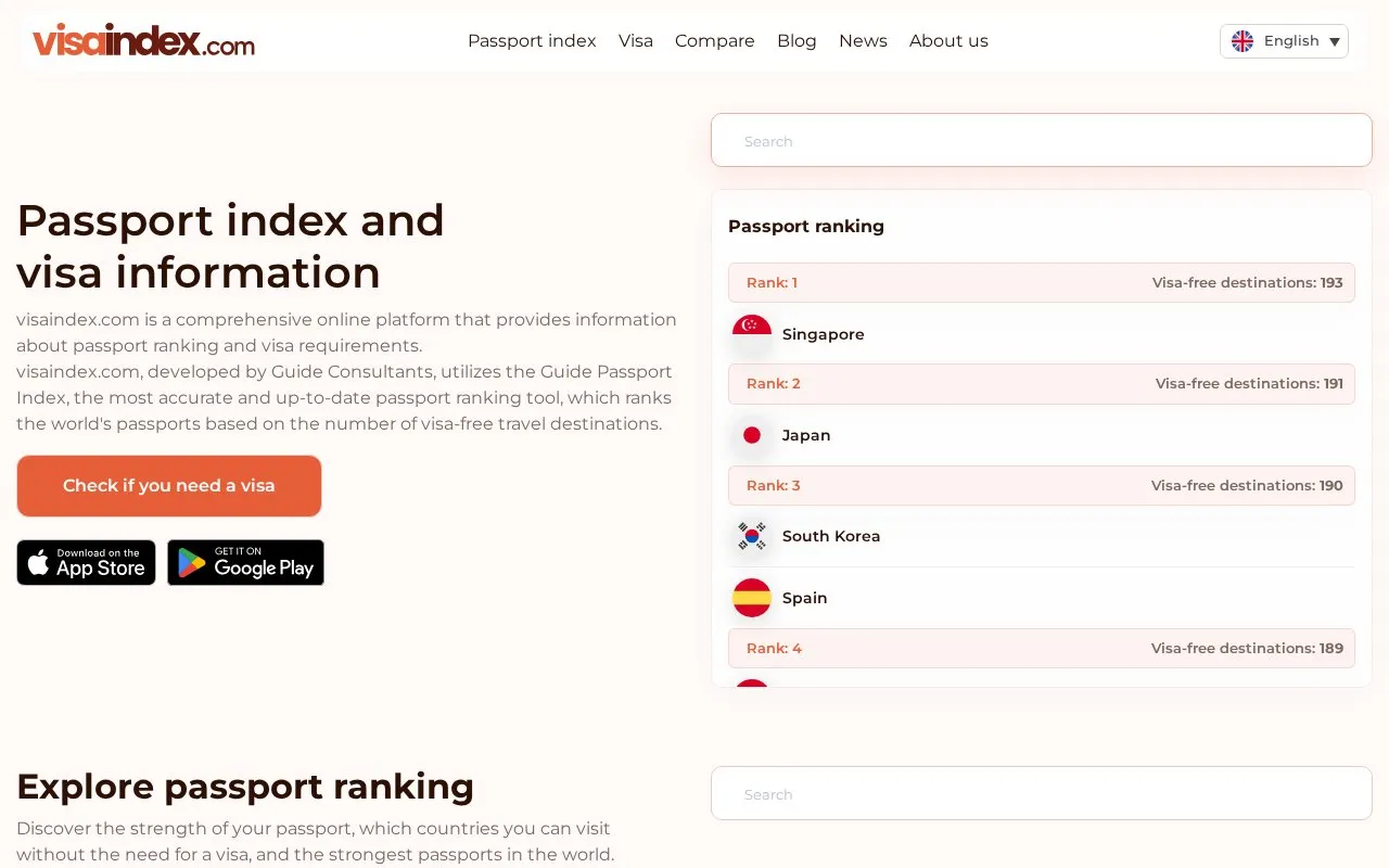 VisaIndex homepage screenshot