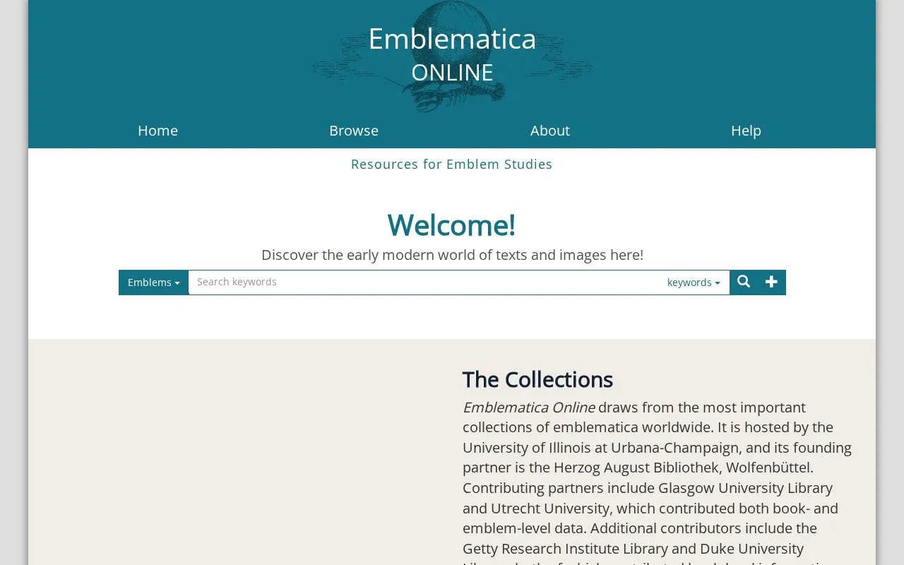 Emblematica Online homepage screenshot