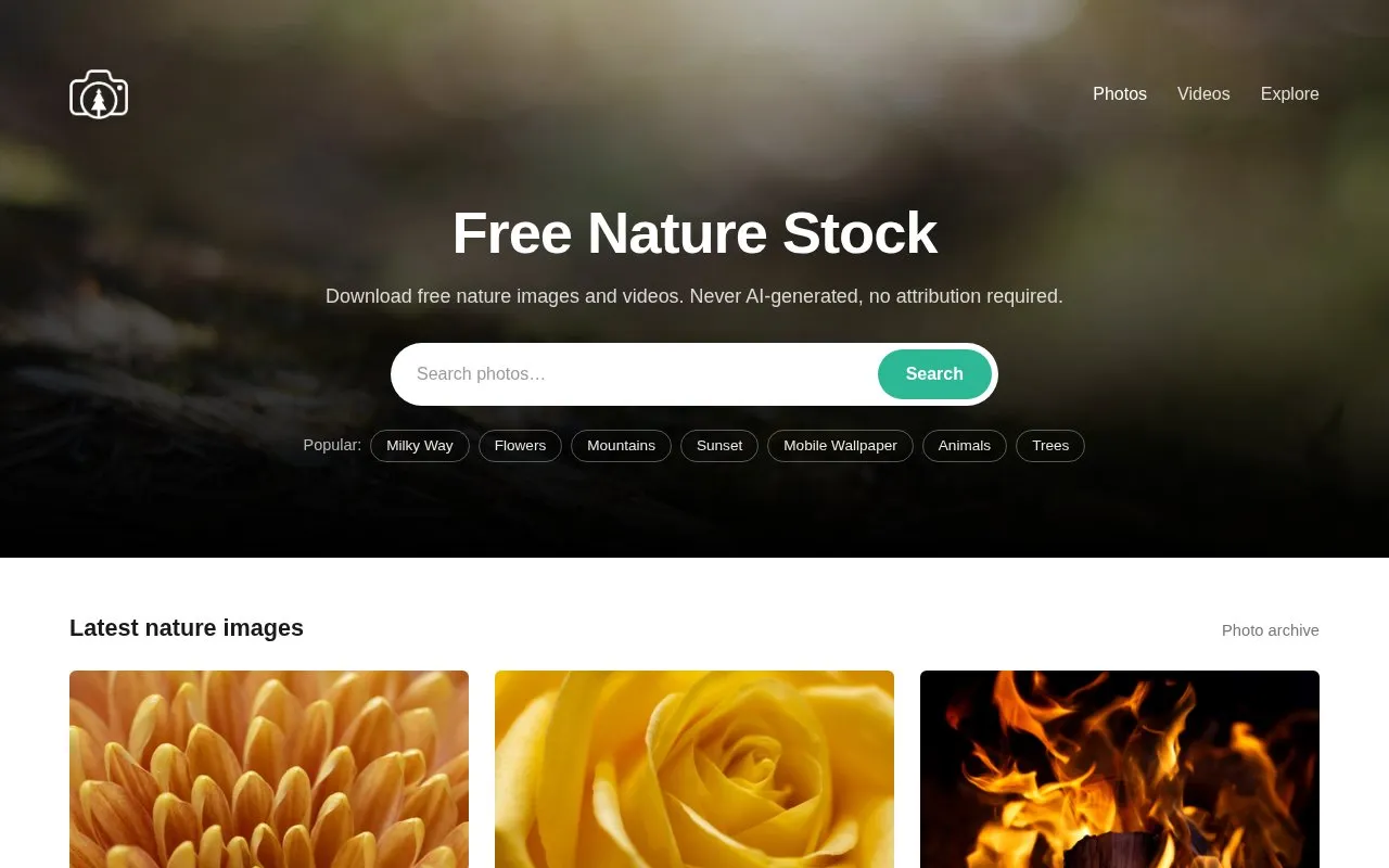freenaturestock homepage screenshot