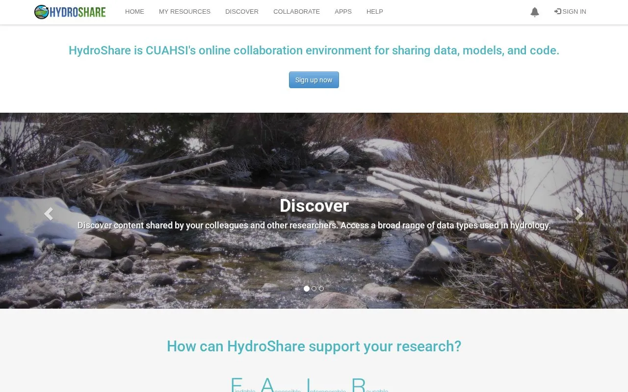 HydroShare homepage screenshot