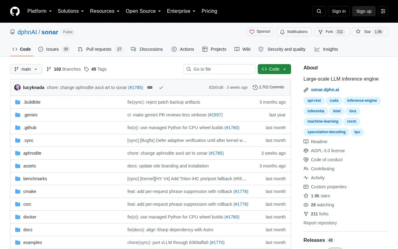 Aphrodite Engine homepage screenshot
