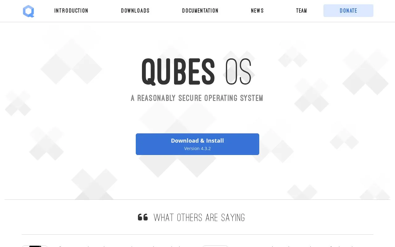 Qubes homepage screenshot