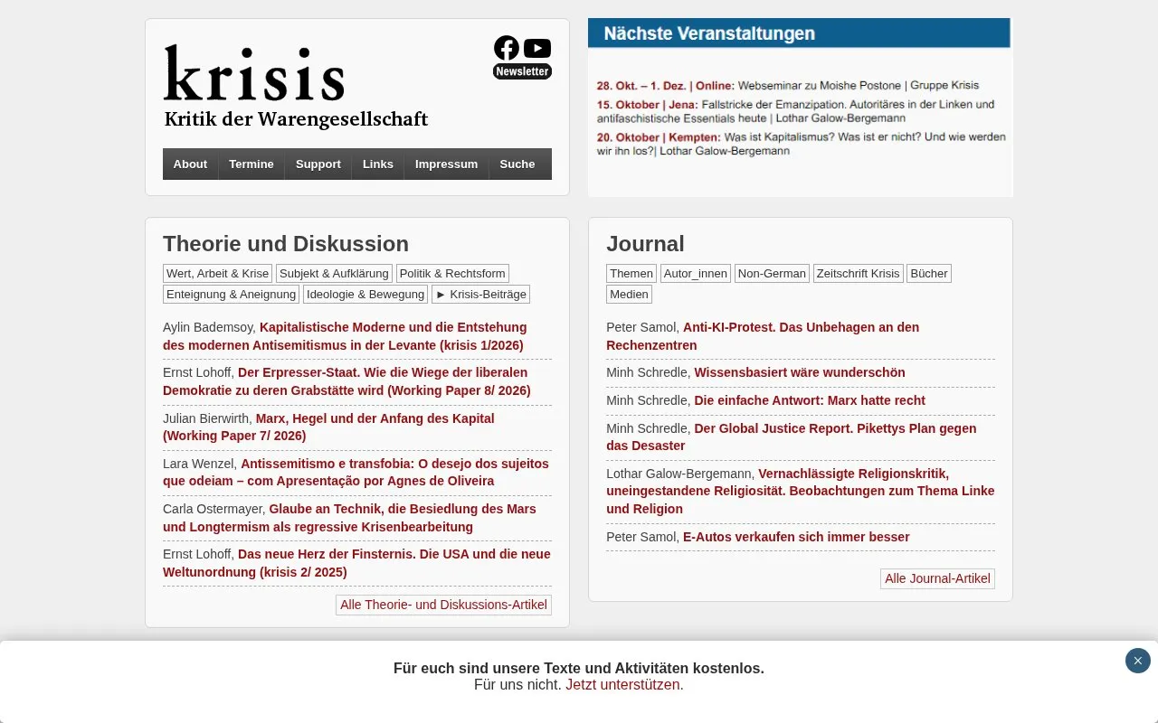 Krisis homepage screenshot