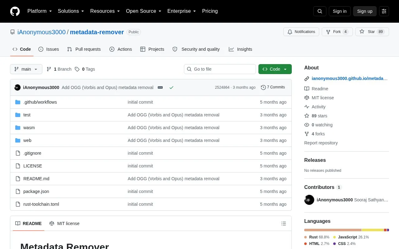 Metadata Remover homepage screenshot