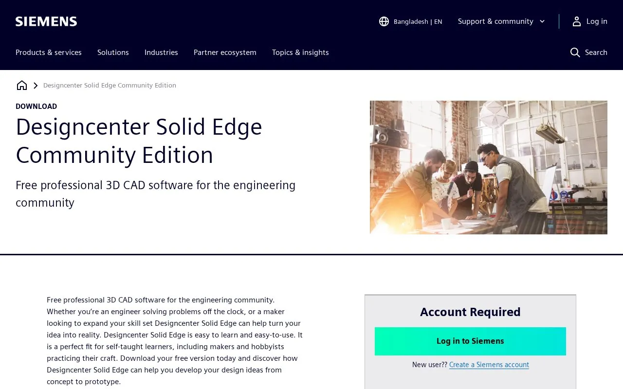 Solid Edge homepage screenshot