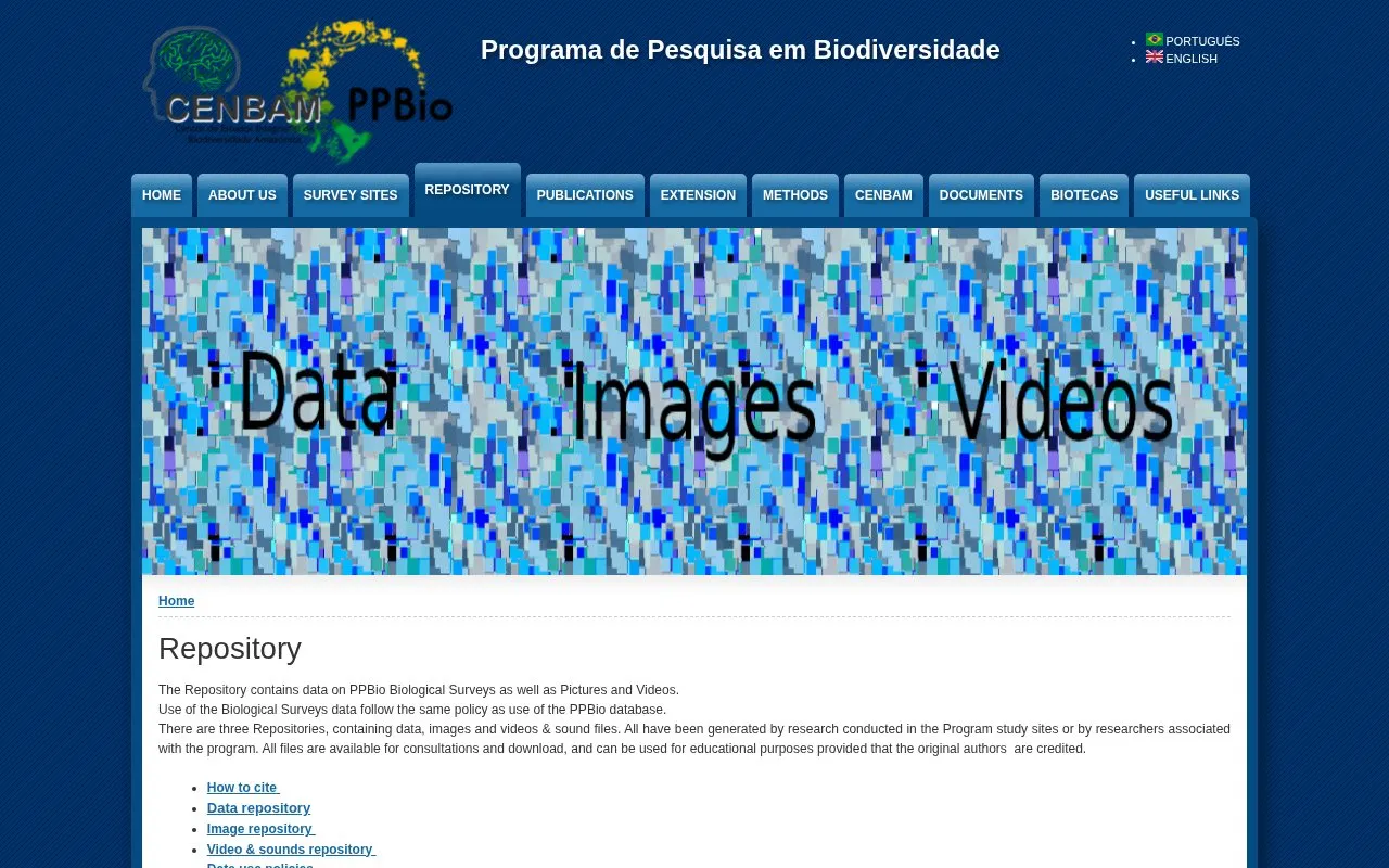PPBio Data Repository homepage screenshot