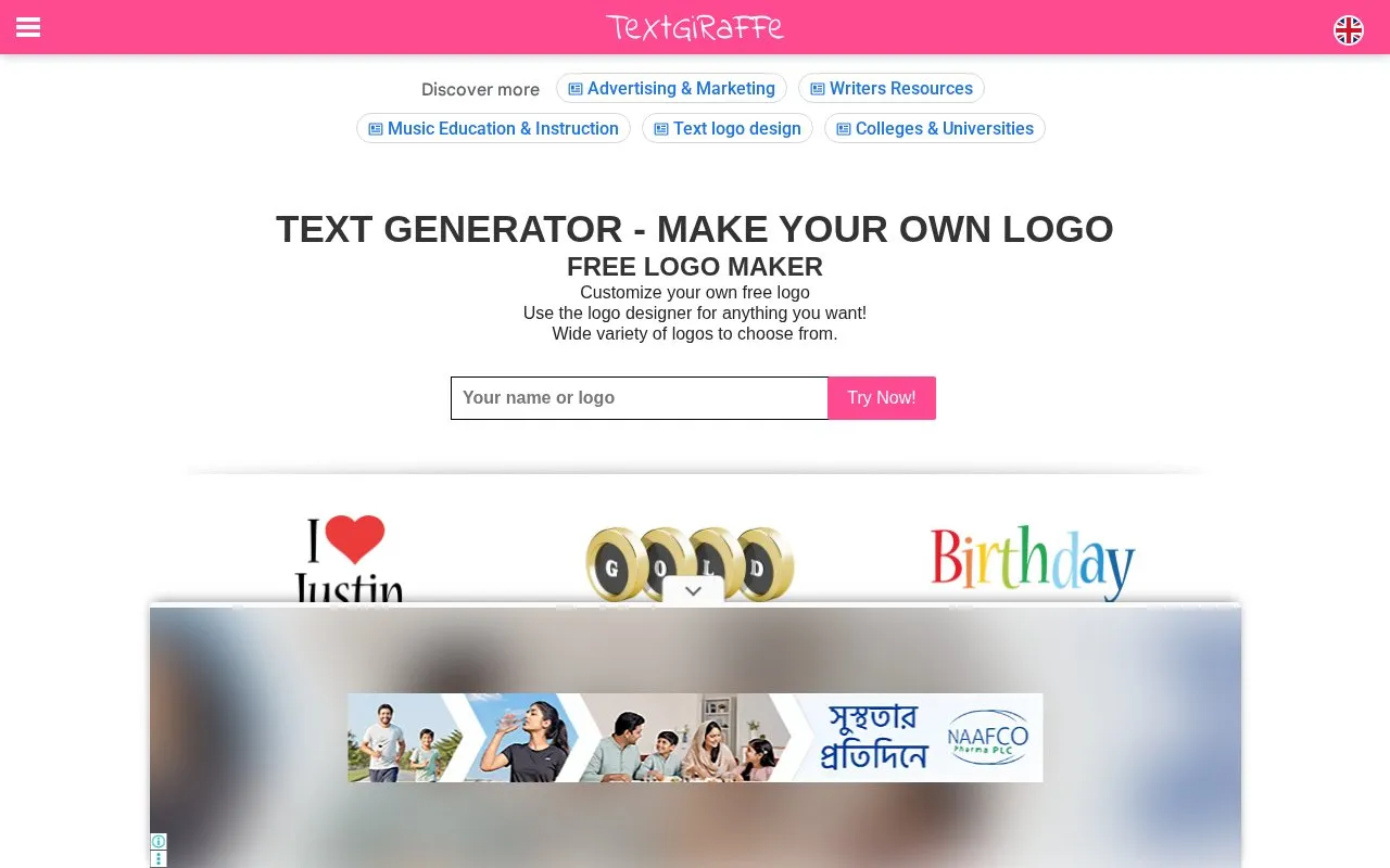 TextGiraffe homepage screenshot