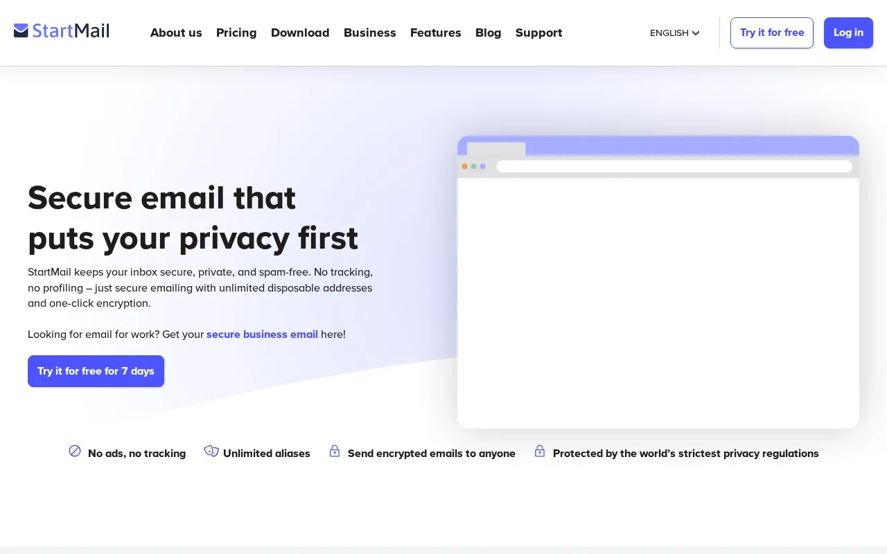 StartMail homepage screenshot