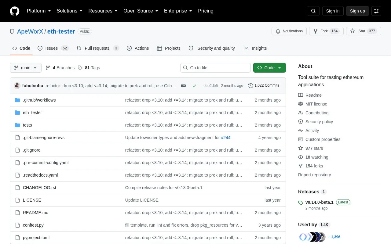 Eth Tester homepage screenshot