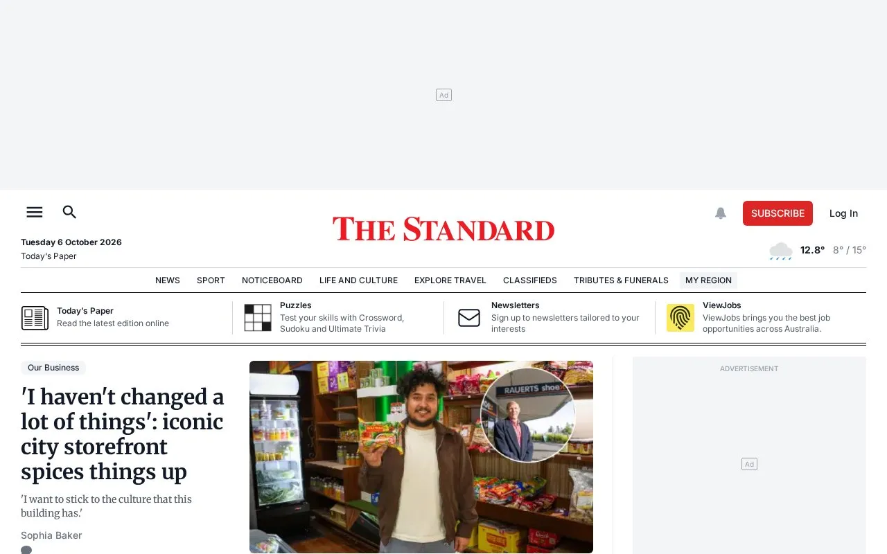 The Standard homepage screenshot
