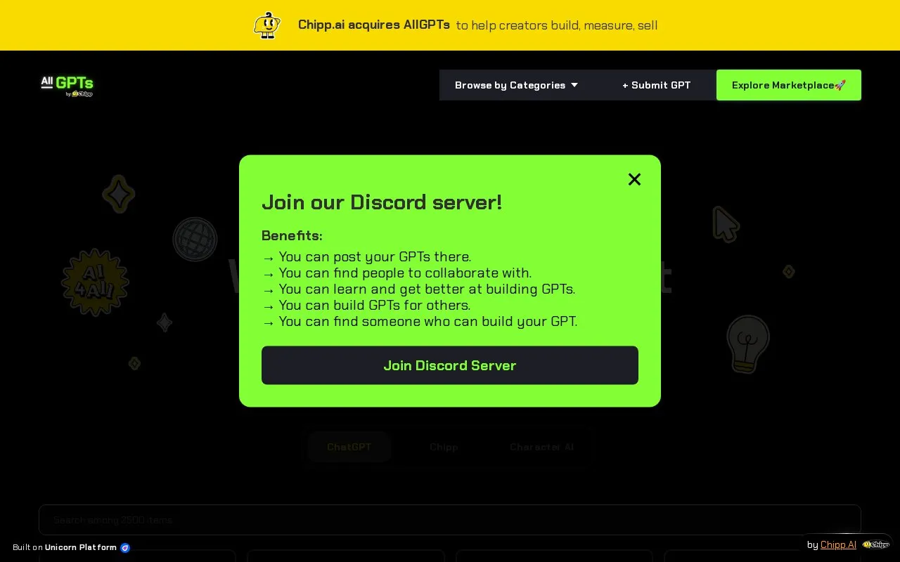 AllGPTs homepage screenshot