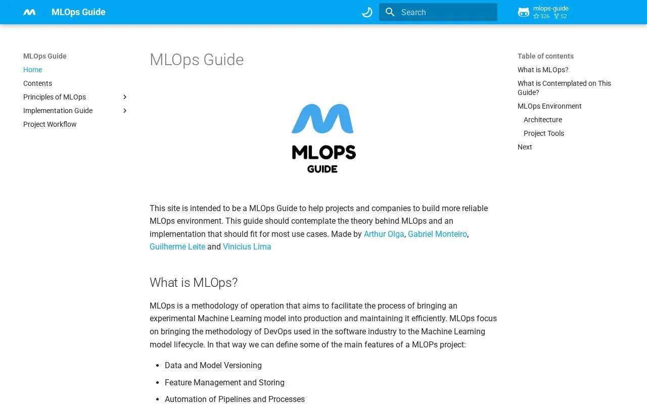 MLOps Guide homepage screenshot