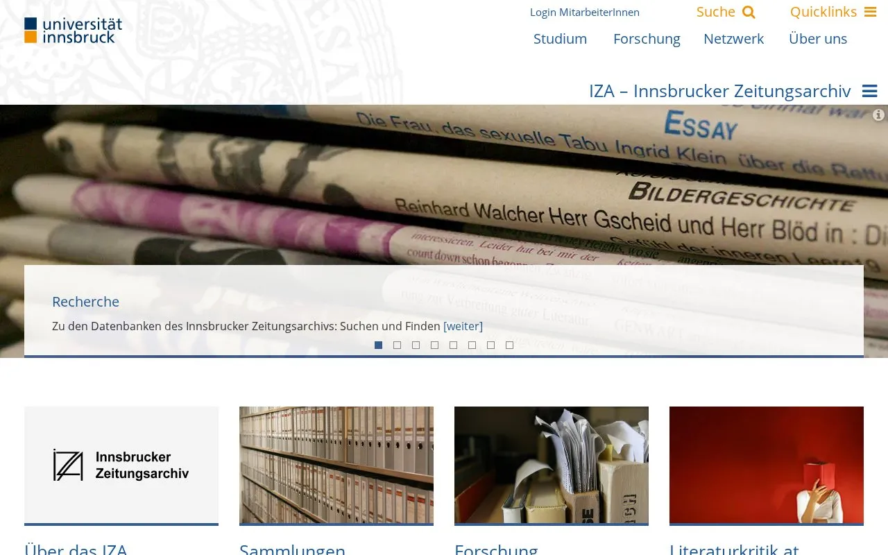 Innsbrucker Zeitungsarchiv homepage screenshot