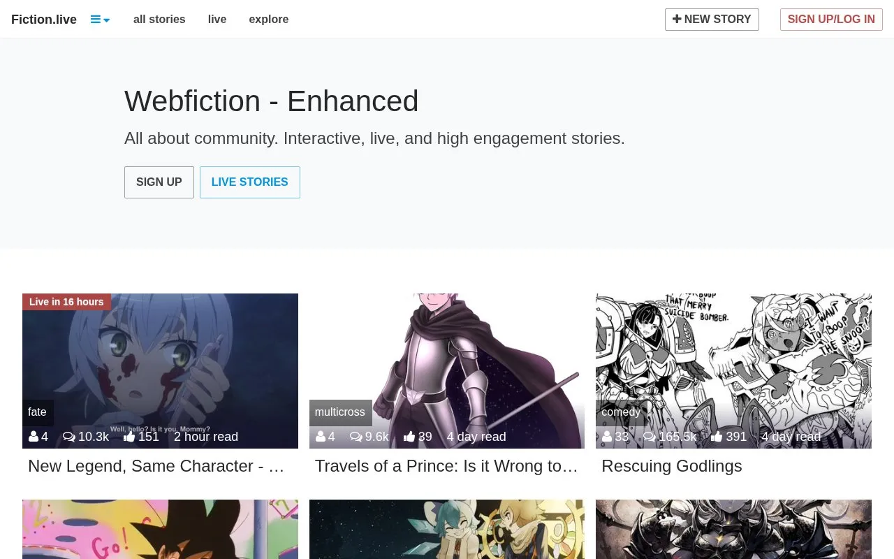 fiction.live homepage screenshot