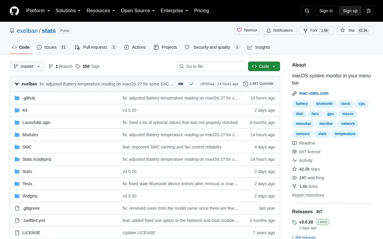 Stats homepage screenshot