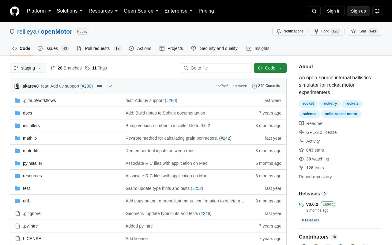 openMotor homepage screenshot