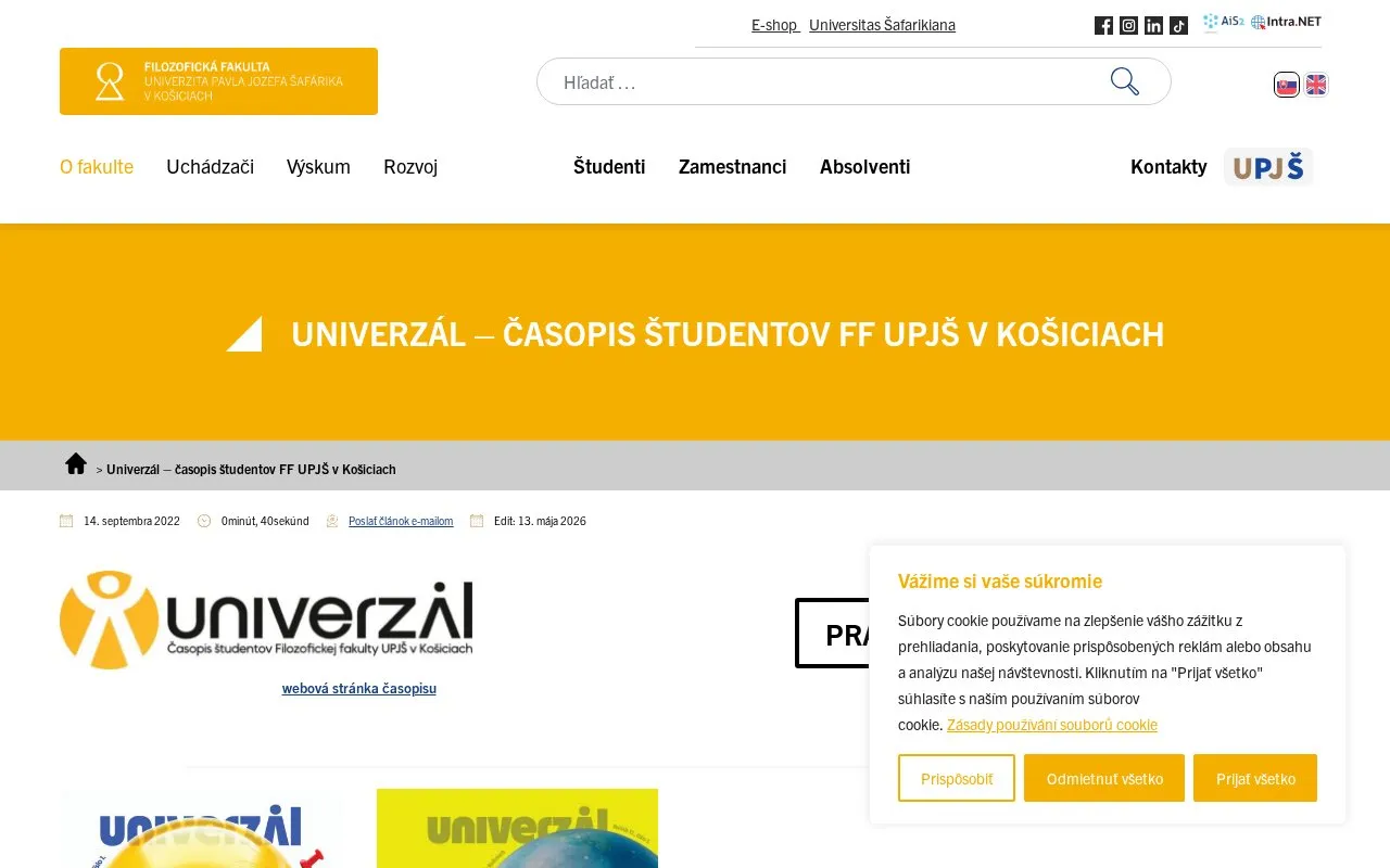 Univerzál homepage screenshot
