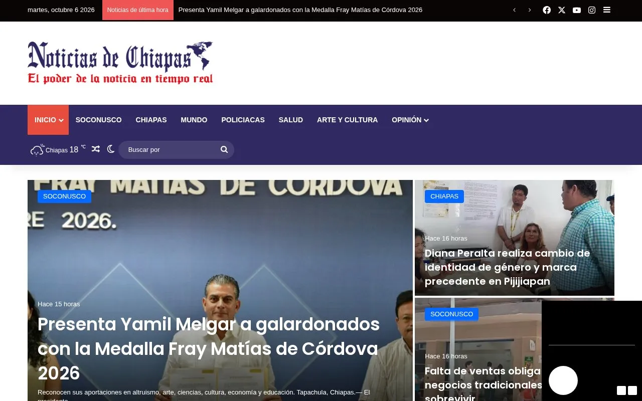 Noticias de Chiapas homepage screenshot
