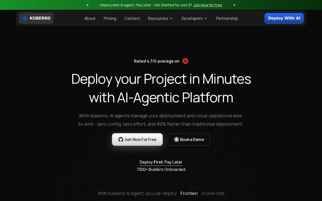 Kuberns homepage screenshot