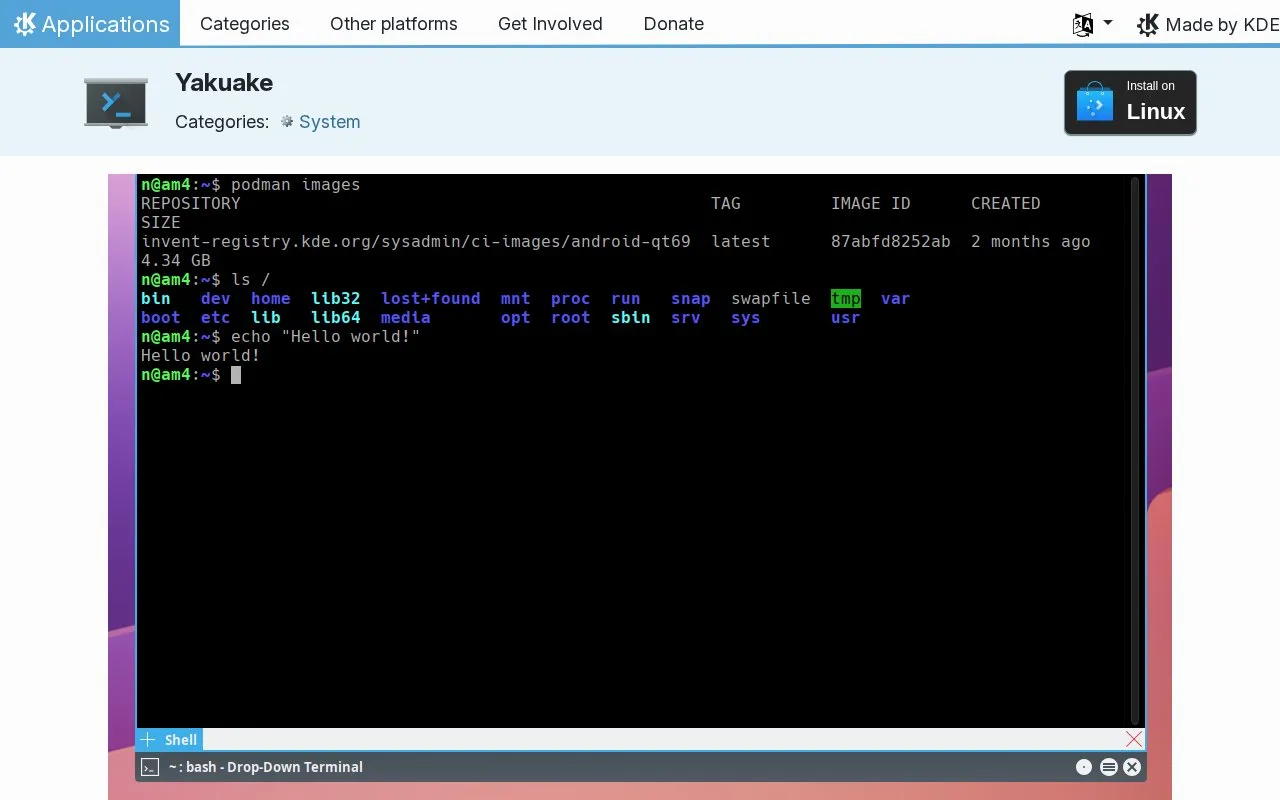 yakuake homepage screenshot