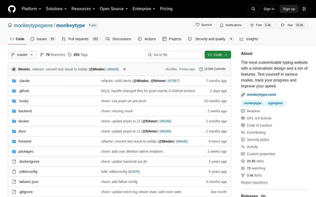 Monkeytype homepage screenshot