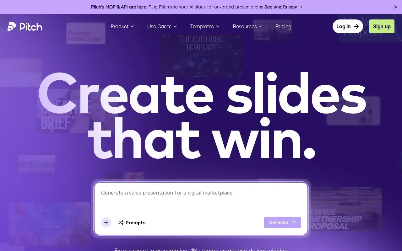 Pitch homepage screenshot